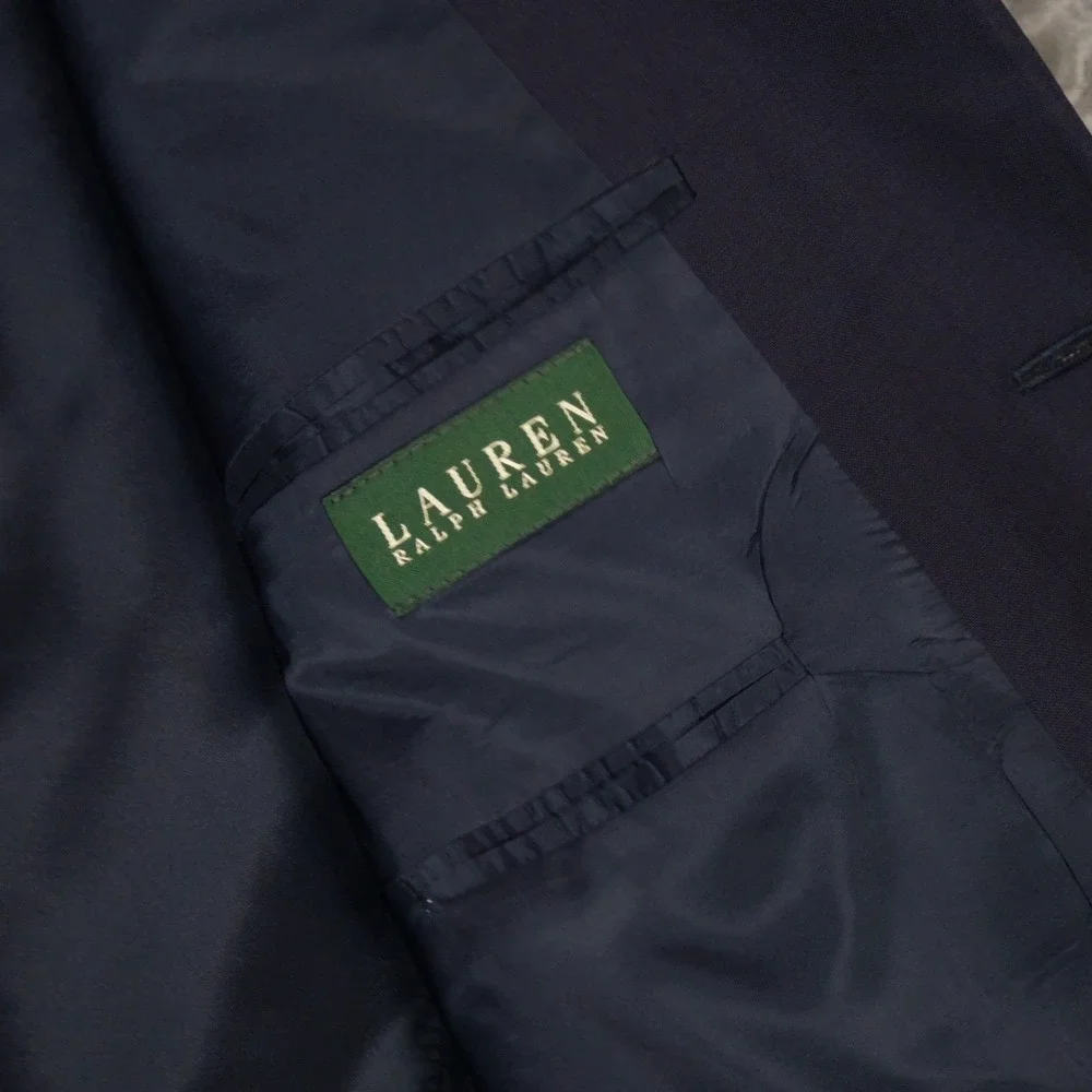 Lauren Ralph Lauren Blazer Men 45L Navy Blue Gold Crest Buttons Wool Blend 2-Btn